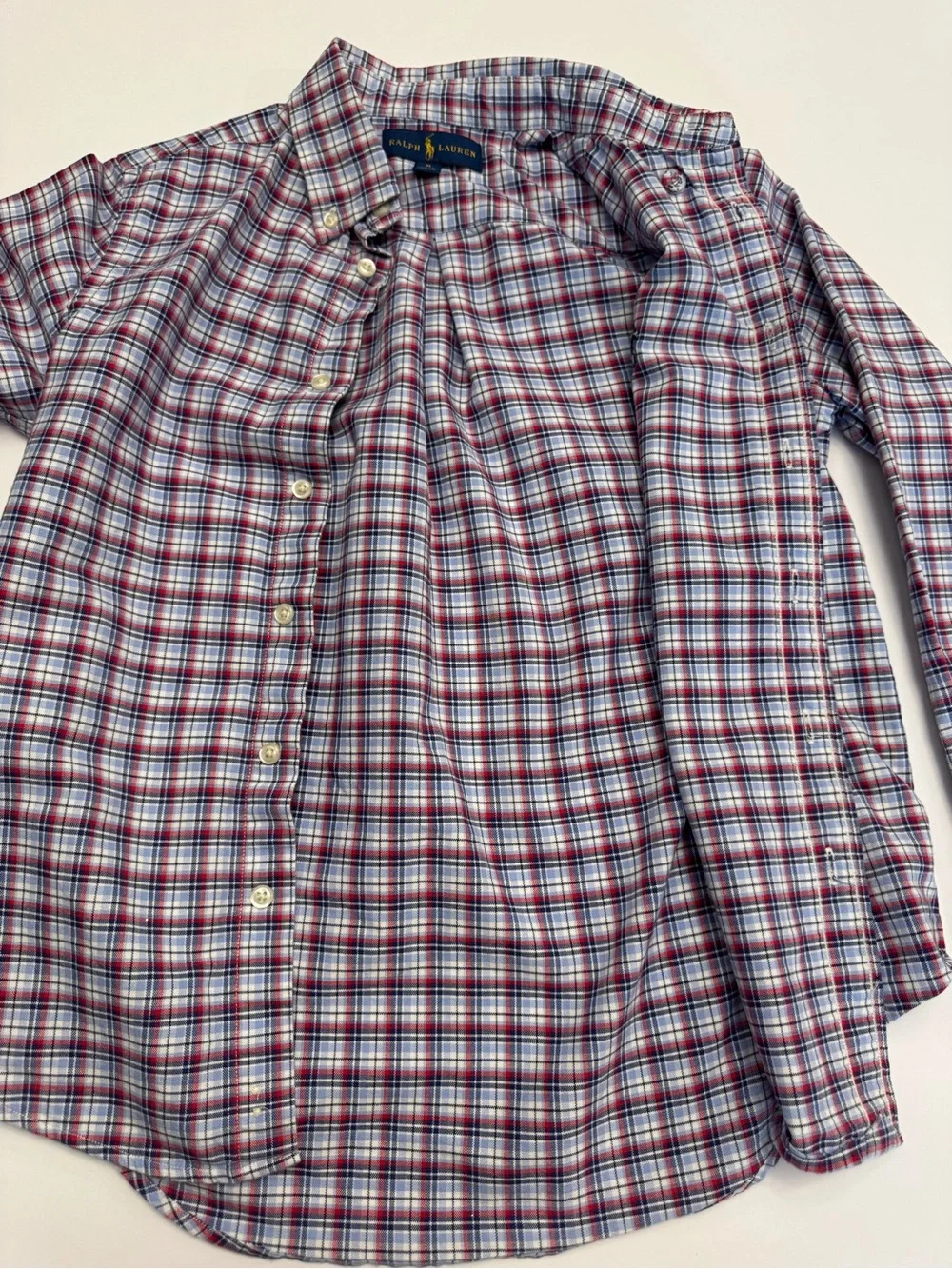 Ralph Lauren Boys Plaid Button-Down Shirt - Blue & Red Plaid Size M (10-12)